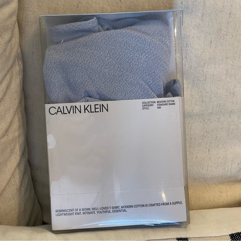Calvin Klein Home Modern Cotton Standard Shams Ray Style Light Blue Set of Two